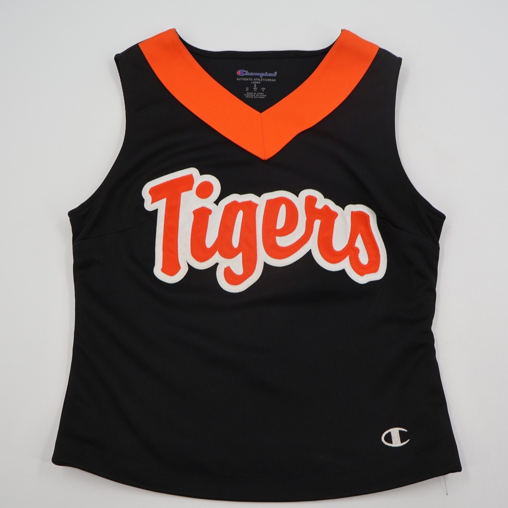 Champion Tigers Cheerleading Shell Women Small Black Orange V-Neck Sporty